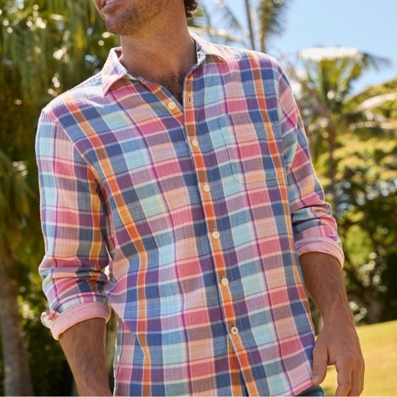 NWOT Tommy Bahama Multicolor Striped Shirt with Blue Floral Cuffs - Picture 9 of 10